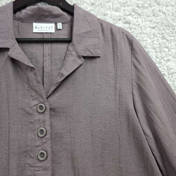 Habitat Shirt Womens Medium Gray Button Up Long Sleeve Lagenlook Office Flowy - Picture 3 of 14
